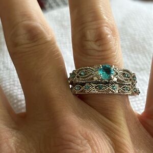 Elegant Silver and Blue Gemstone Ring Set